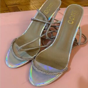EGO Silver Holographic Strappy Heels